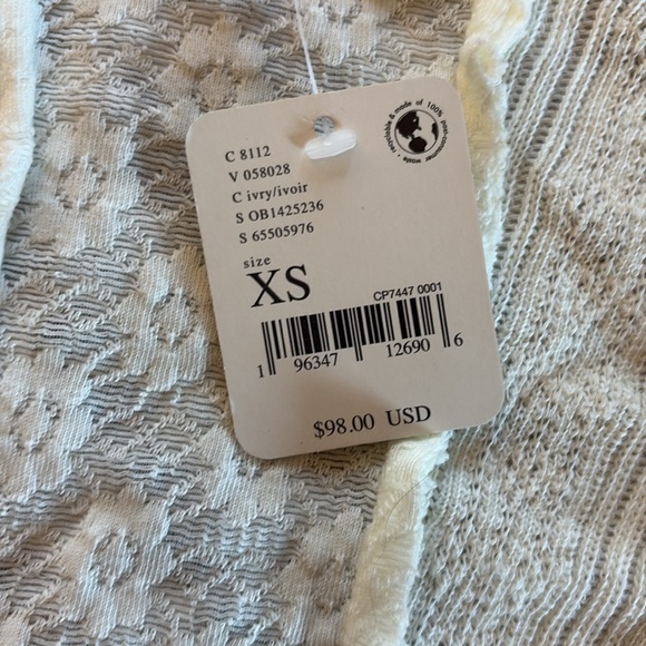 Free People Lula Mock-Neck Long-Sleeve Top /Ivory Lace Detail Blouse/Size XS - Picture 3 of 9